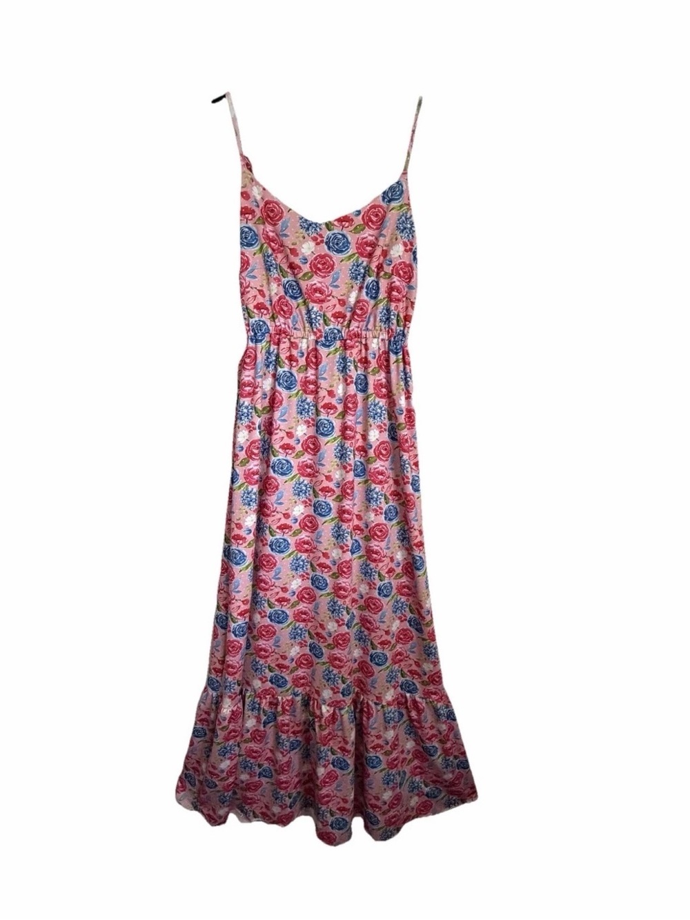 Lily & Smocks Womens S Pink Floral Smocked Maxi Sundress Summer Casual Cottage